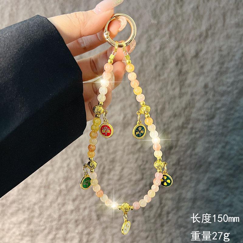 Chinese Style Phone Chain Handmade Beaded New Year Phone Strap Wrist Hanging Car Key Chain Pendant String for Women