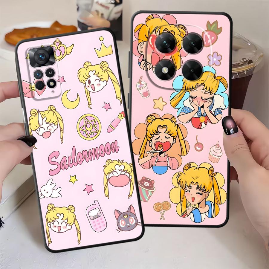 Black Soft Phone Cover Case for Xiaomi Redmi Note 12s 9 10 11 12 Pro 10S 11s 13 14 Pro Plus 7 8 9S Wacky Sailor Moon