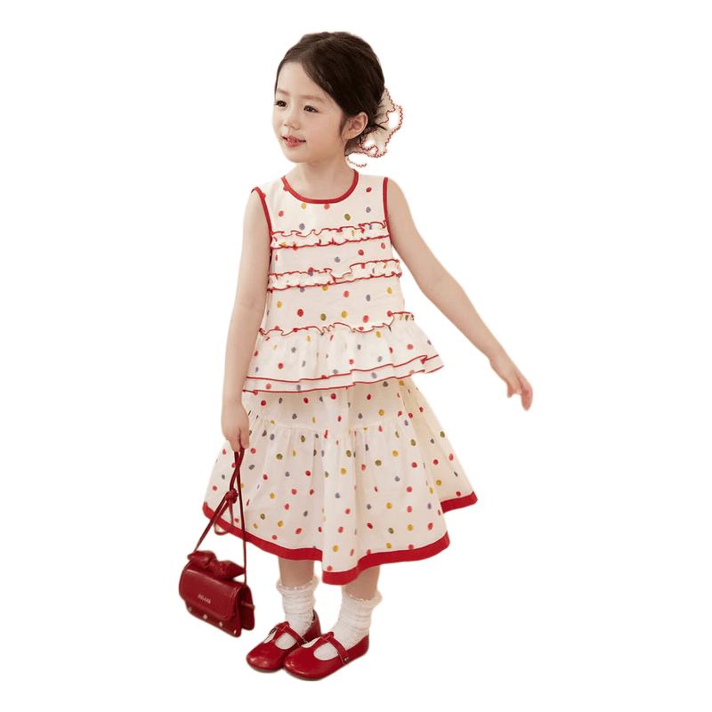 LUSON Girls  Summer Polka Dot Vest  Skirt Set 110