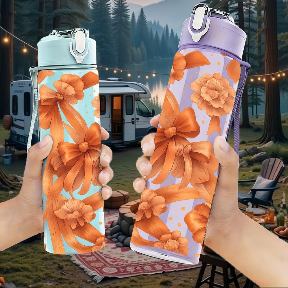1PC Flower Basketball Repeat Pattern 750ml Color Plastic Sports Water Bottle Leakproof Flip Straw Lid Suitable for Sports Office Home Use