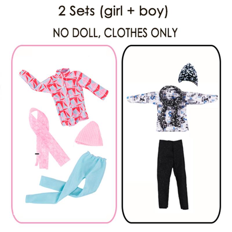 2 Sets/Pack Winter Skiing Outfits for 11.5in/30cm Dolls Accessories for Skiing Games Doll Clothes with Hat Scarf Casual Style