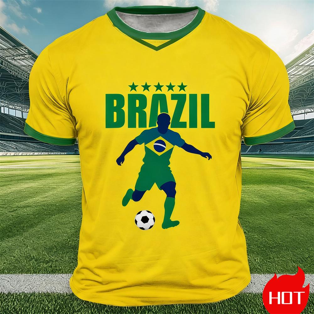 Brazil Flag Print T Shirt For Men Outdoor Sports Short Sleeve Tees Summer Loose O-neck Tops Fashion Brasil Football Fan T-shirts