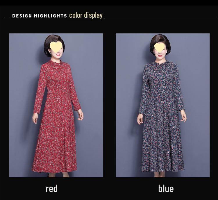 Elegancka Sukienka Kwiatowa z Długim Rękawem dla Kobiet w Średnim Wieku i Starszych - Kolekcja Wiosna & Jesień 2025