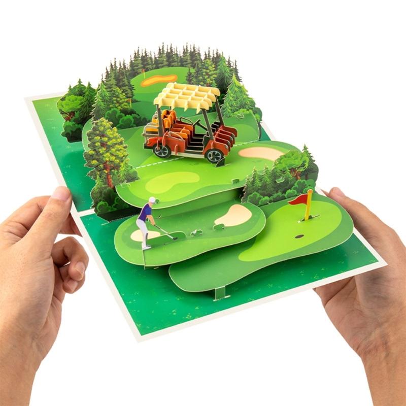 Handgefertigte Golfplatz-Cart 3D Popup Grußkarte Sportveranstaltung Themenkarte Ornament Für Partydekorationen