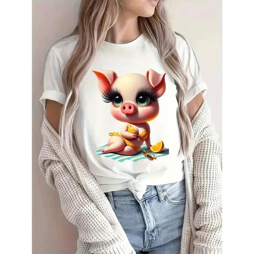 Sommer Damen T-Shirt Kreativ Lustig 3D Gedrucktes Kurzarm T-Shirt Modisch Bequem Weich Atmungsaktiv Groß Locker T-Shirt