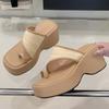 Fashion High quality woven clip toe platform sandals women Fashion Square Toe wedges Slide Sandal Simple comfortable non-slip beach shoe
