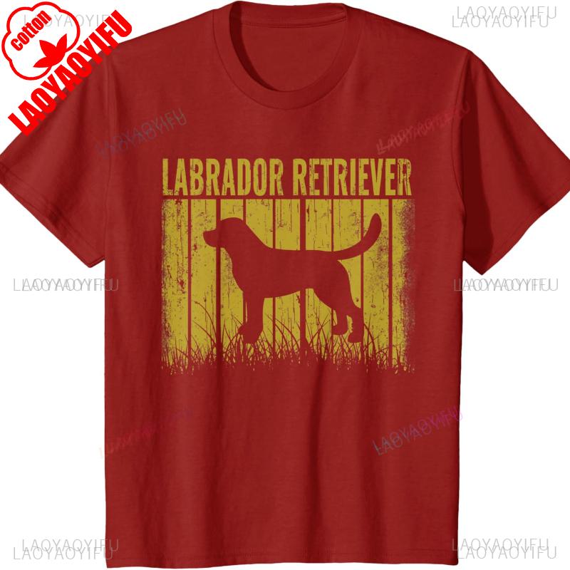 Retro Labrador Retriever Dog Vintage Gifts Cotton TShirt Graphic T Shirts for Men Funny Outdoors High Quality Cotton Shirt Tops