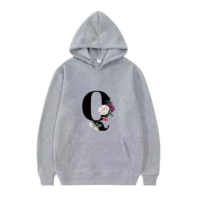 Letter Number Print Pattern Woman Fashion Loose Black Autumn Sporty Tops Clothes Pullovers Ladies Cheap Hoodies Men Sweatshirts