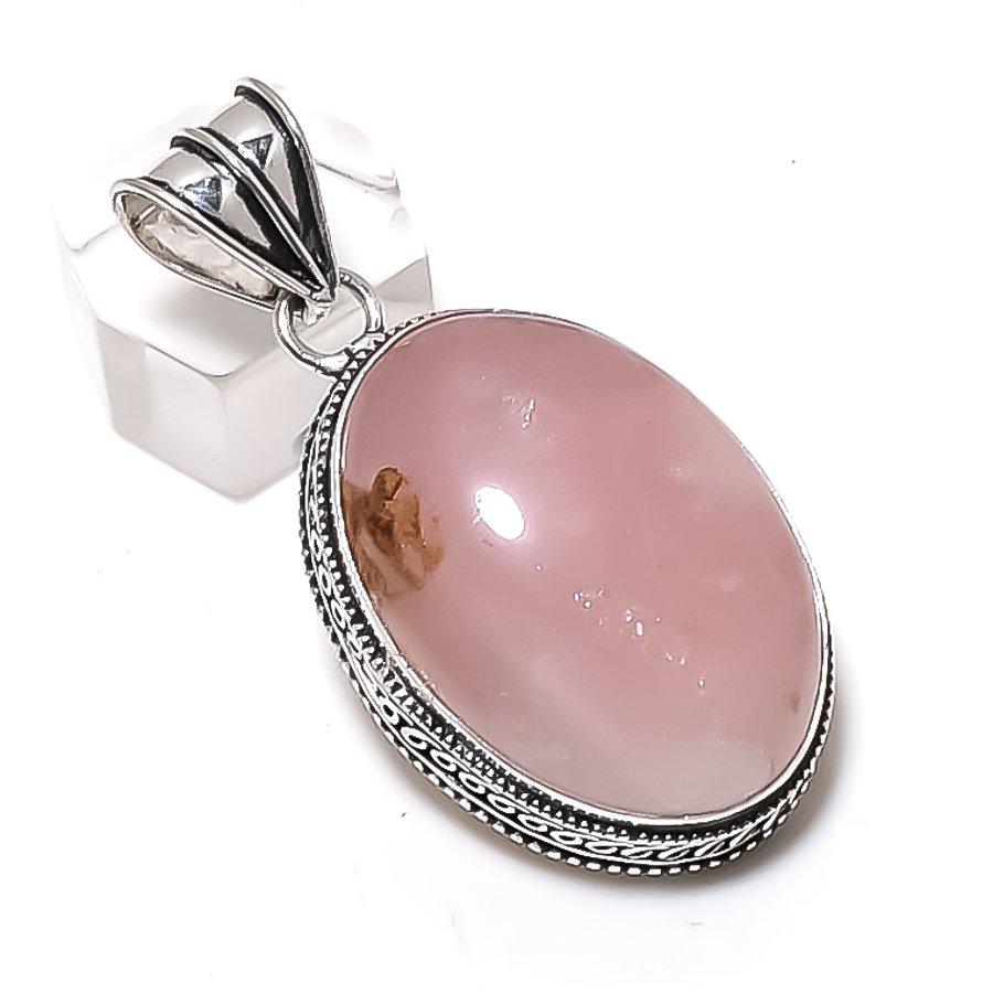 Rose Quartz Gemstone Handmade 925 Sterling Silver Jewelry Pendant 2.05" M9s26