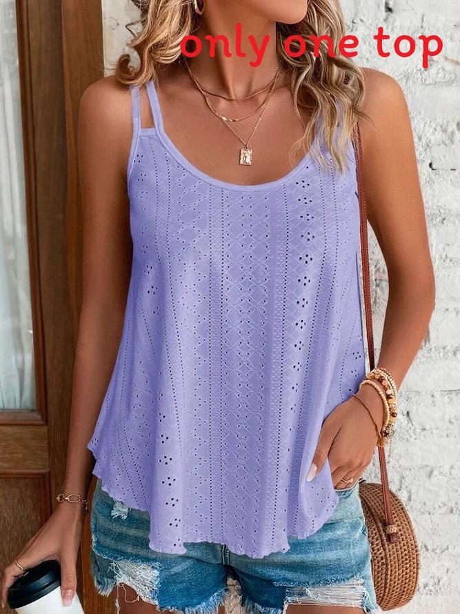 T Shirt Women Sleeveless Knit Tank Top With Round Neck For Casual Streetwear