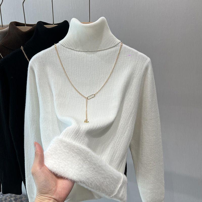 Women's High Neck Fleece-Lined Casual Sweater - Warm Autumn/Winter Top