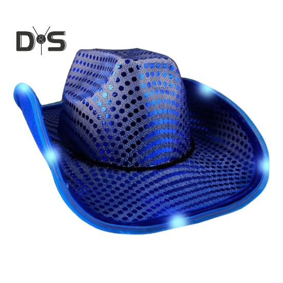 LED Light-Up Cowboy Hat Retro Western Style Luminous 5 Color Available Sunshade Sequin Cap Christmas Party Nightclubs Performance Photo Prop Cap