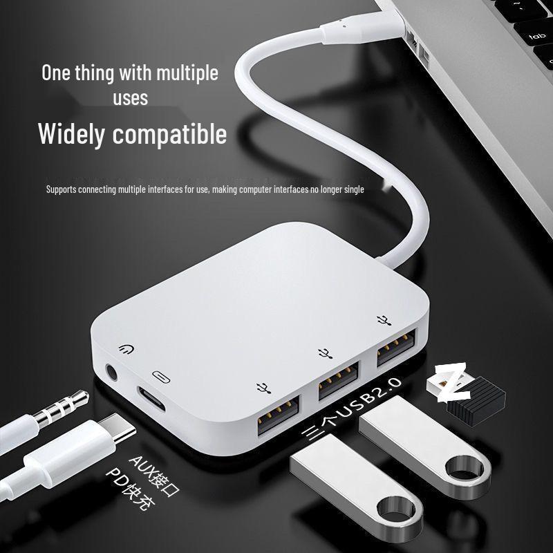 5-in-1 Multifunktionaler USB zu Type-C OTG Adapter mit Dockingstation, U-Disk-Unterstützung, Kopfhöreranschluss und Ladefunktion