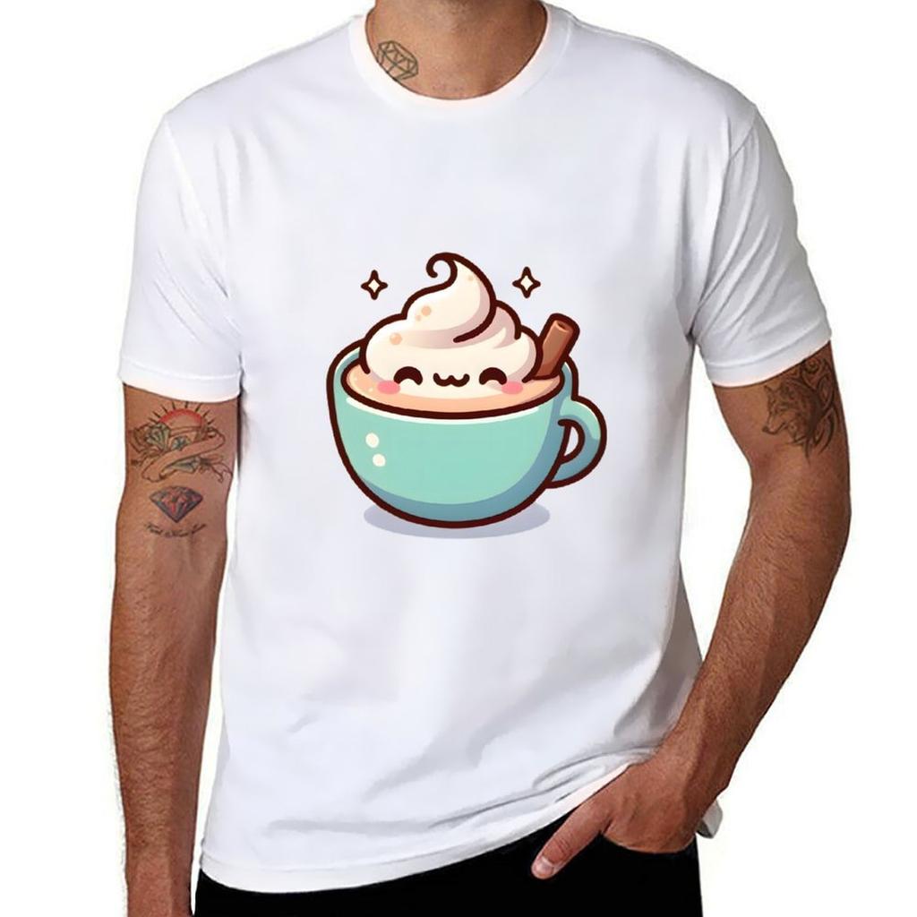 Cute Pastel Coffee Cup Tshirt Retro Style Print Casual Top