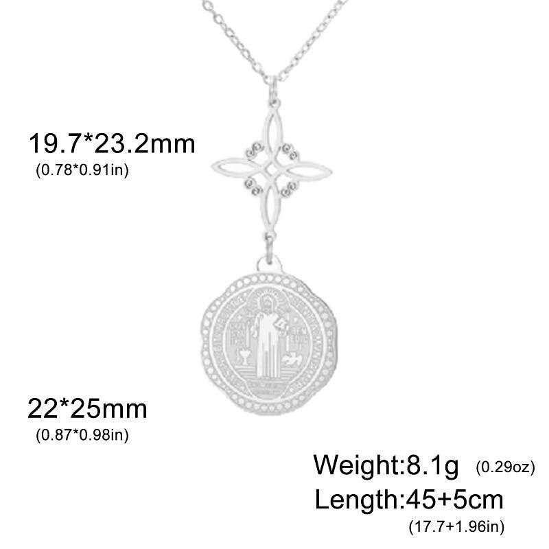 Collana Pendente Pentagramma di San Benedetto e Nodo della Strega in Acciaio Inossidabile