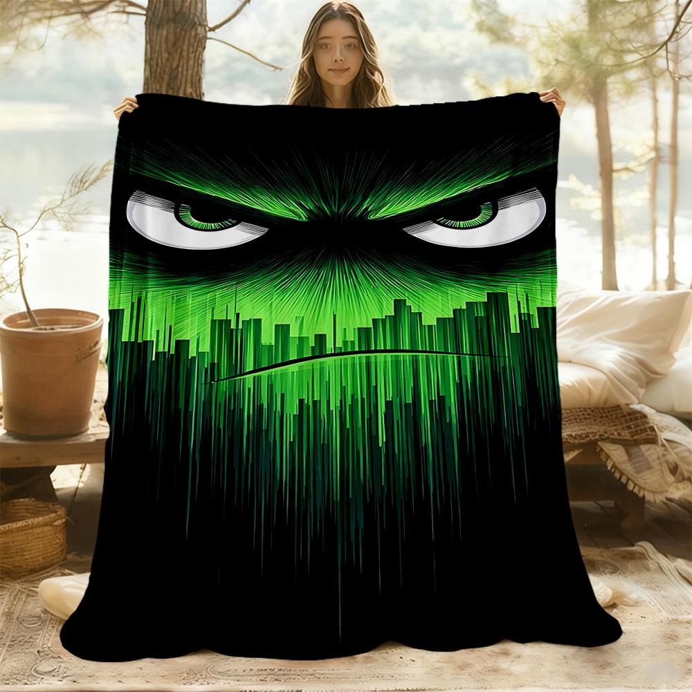1PC Hulk Eyes Outdoor Flannel Throw Blanket - HD Printed Lightweight Soft Warm All-Season Blanket for Sofa, Bed, Travel, Camping 084