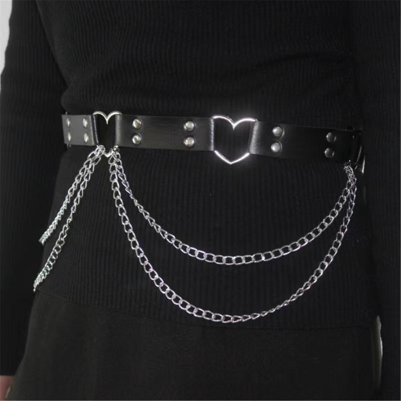 Waist Belt with Heart for Club Cowgirl Rock and Roll Punk Belt Hot Girl WaistChain Studded Sexy Belt
