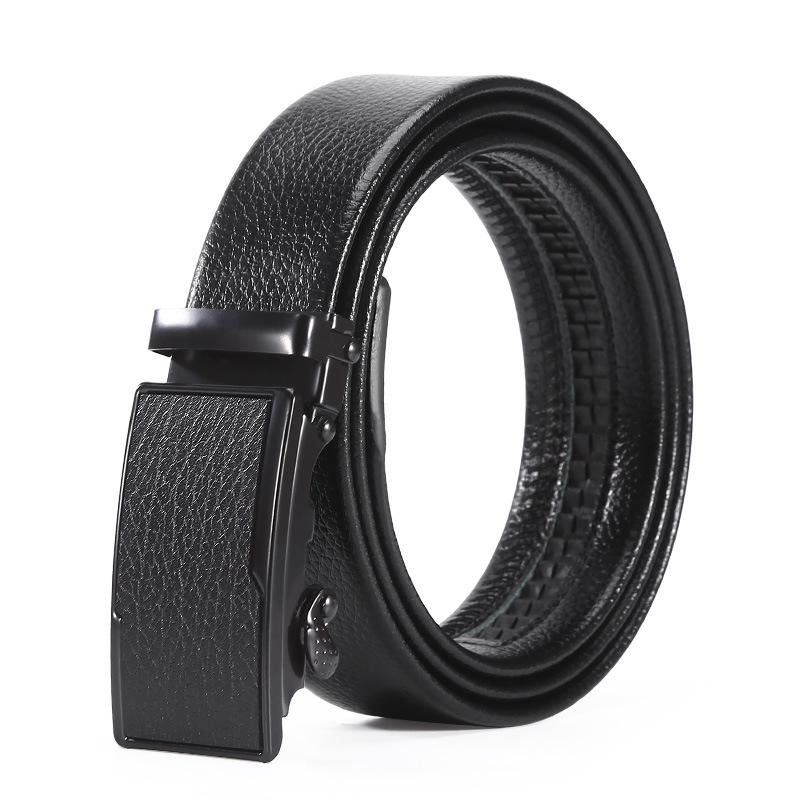 Men's Fashion Wear-Resistant Automatic Buckle Lychee Grain Faux Leather Belt