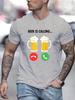 Men's 100% Cotton Summer Loose Size Fashi Beer Is Calling Print Slim Fit Casual Sports Round Neck Short Sleeved T-shirt Top