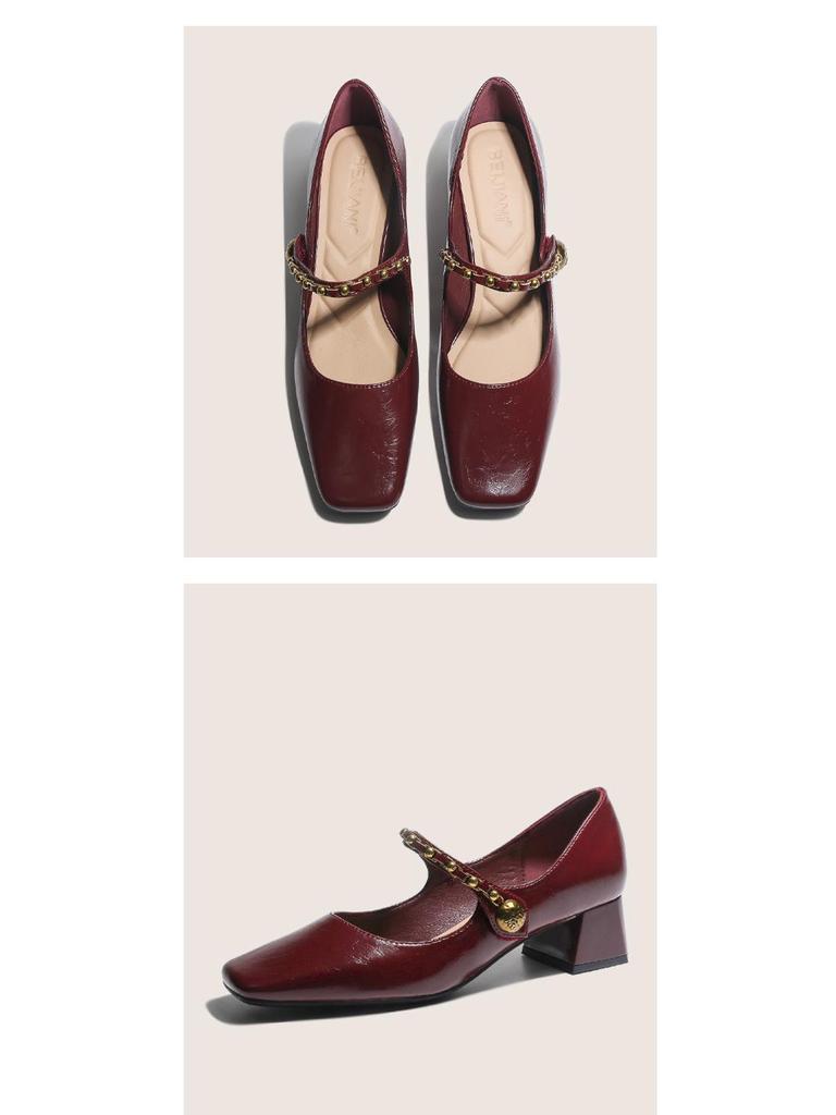 BEIJIANI Damen Silberne Klobige Absatz Mary Jane Schuhe - Weiches Leder, Vielseitiges Design, Eckige Zehenpartie