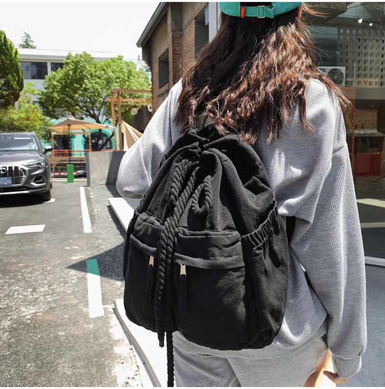 Trendiger Damen-Canvas-Rucksack mit Kordelzug - Cool, stilvoll, schlichtes Design für Studentinnen