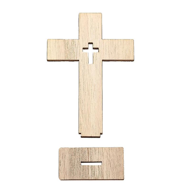 24pcs Natural Wood Standing Cross Ornaments Christian Symbol DIY Craft Decor for Church Home Prayer Festival Gifts