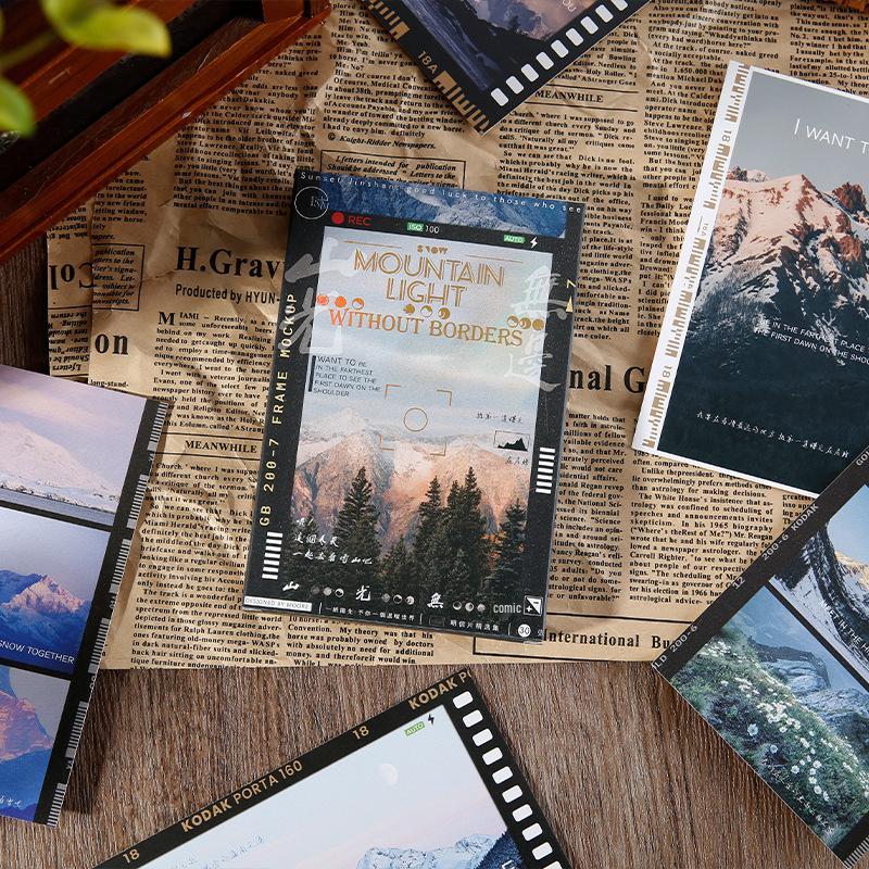 Mu Ran Mountain Scenery Postcard: Healing Handwritten Greeting Card with Blessing Message for Students