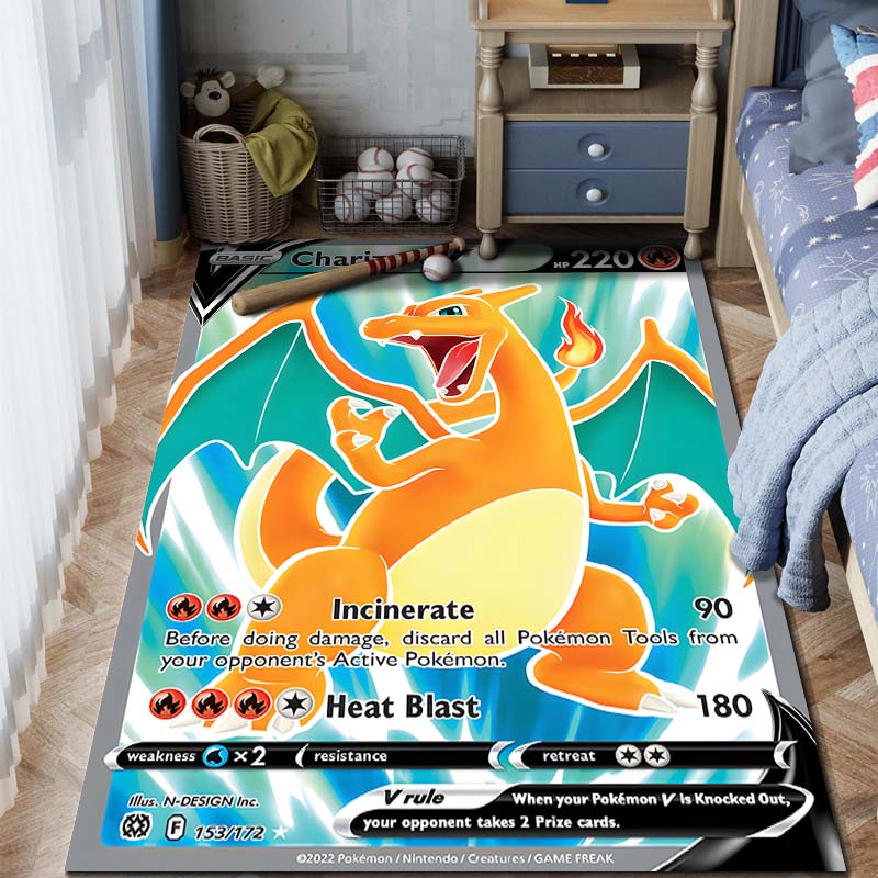 1 ks Karta Pokémon s potiskem Charizarda Koberec pro domácnost Obývací pokoj Ložnice Dětský pokoj Dekorace Protiskluzová podložka na podlahu Koberec do herní zóny Dárky