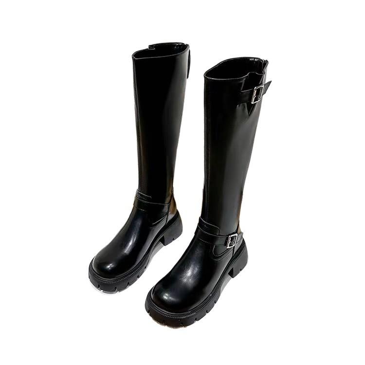 Thick-soled knight boots women's 2025 new autumn and winter western denim thick heel black knee-high long boots