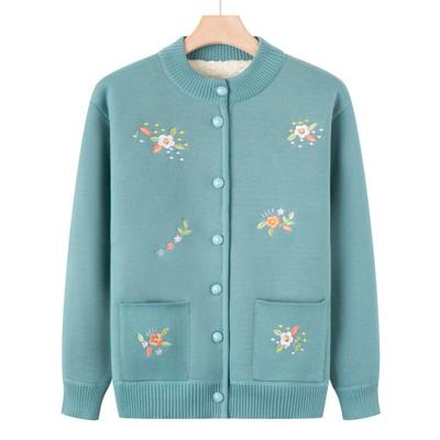 Old Man Winter New Coat Female Grandma Autumn Knitted Sweater Old Lady Cardigan Clothes Mother Plush Sweater