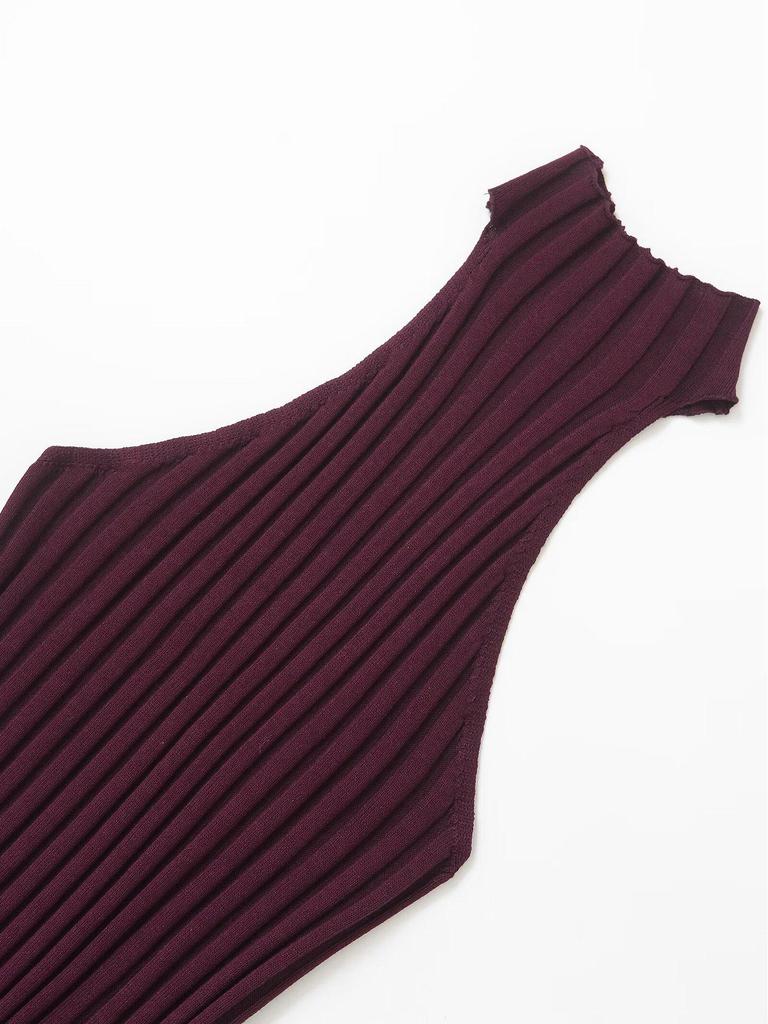 2025 Spring Women's Knitted Halter Top & Midi Skirt Set