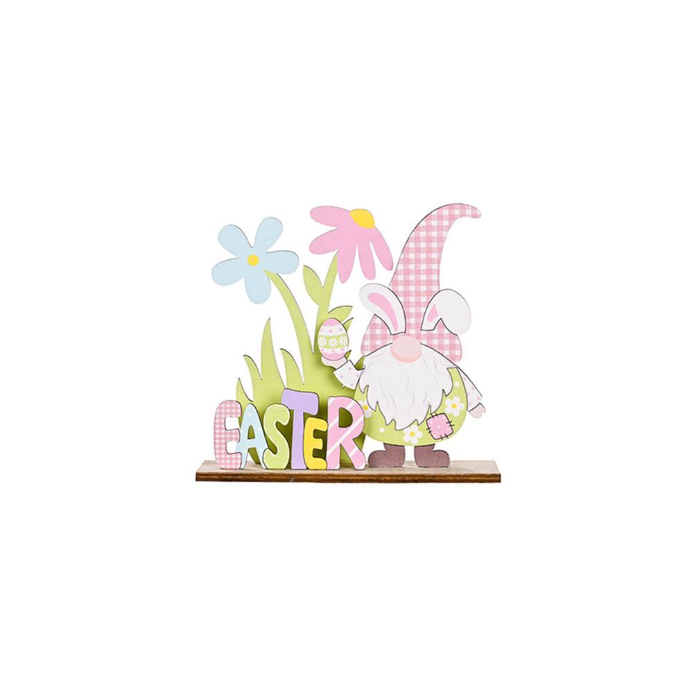

Colorful Wooden Easter Ornament Dwarf Rabbit Flower Element Portable Beautiful Eye-catching Table Decoration for Easter Party B Pink hat#1