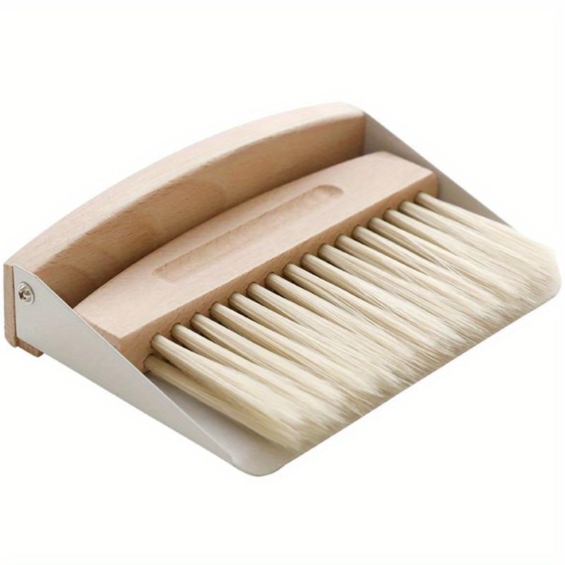 2 Pcs/set Window Cleaner Mini Dustpan Brush Set Wood Small Metal Pan Natural Table Handy Brush Sweeping Home Kitchen Car Office