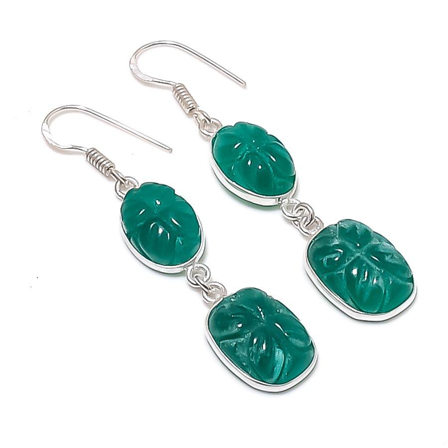 Натуральный Зеленый Оникс Драгоценный Камень 925 Пробы Стерлингового Серебра Украшение Серьга 2.25 AEE-11245