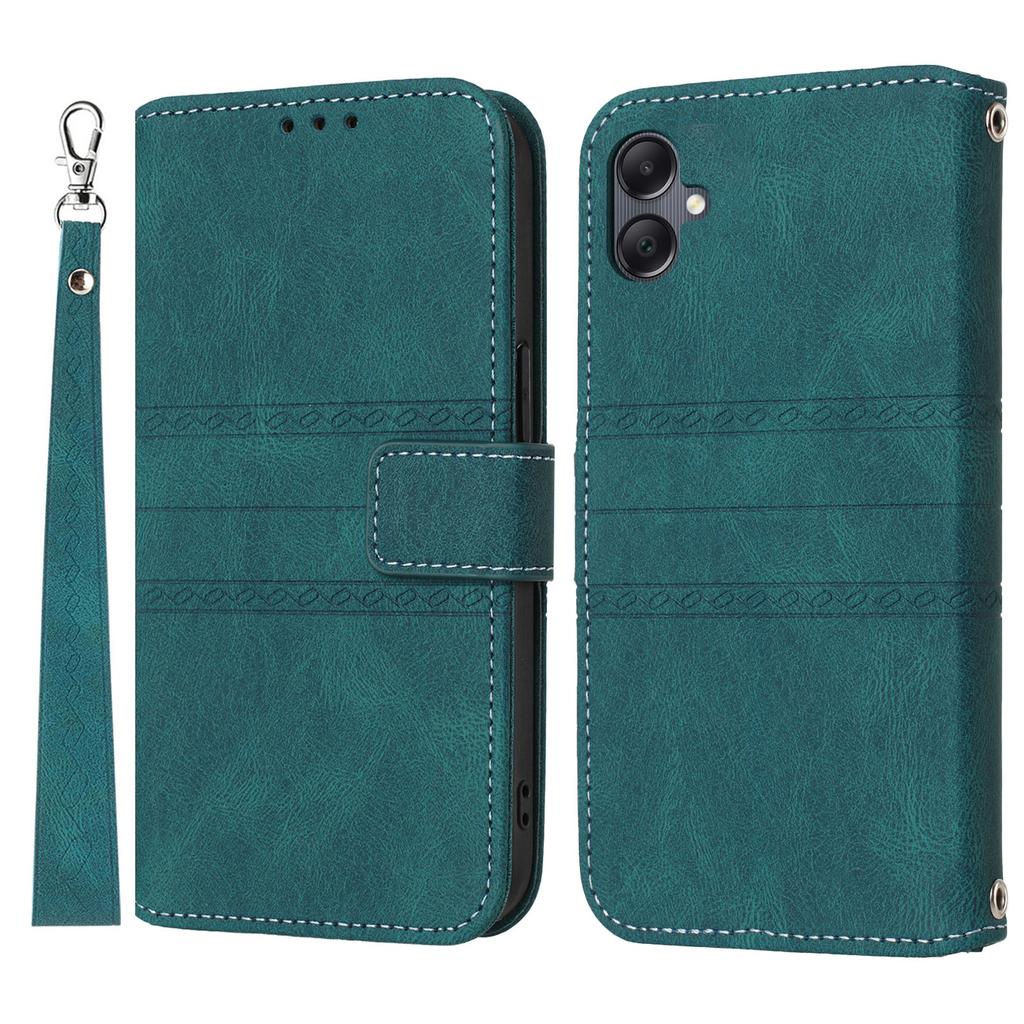 For Samsung Galaxy A07/A06 4G/5G Case Wallet Skin-Touch Leather Imprinted Phone Cover with Wrist Strap