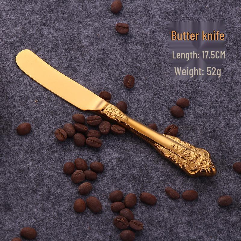 Nordic Court Titanium Gold Tableware Set: 304 Stainless Steel Steak Knife, Fork & Spoon