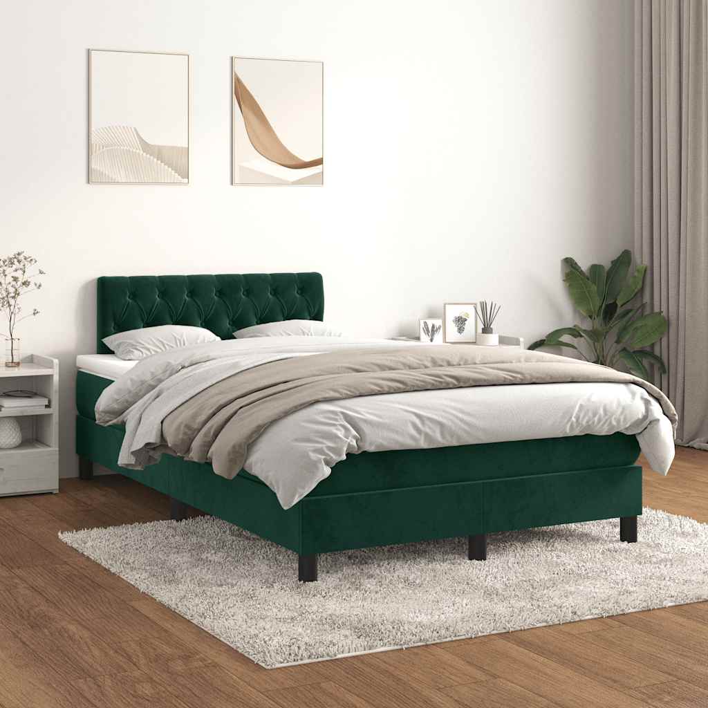 Box Spring Bed with Mattress Dark Green 120 x 190 cm Velvet