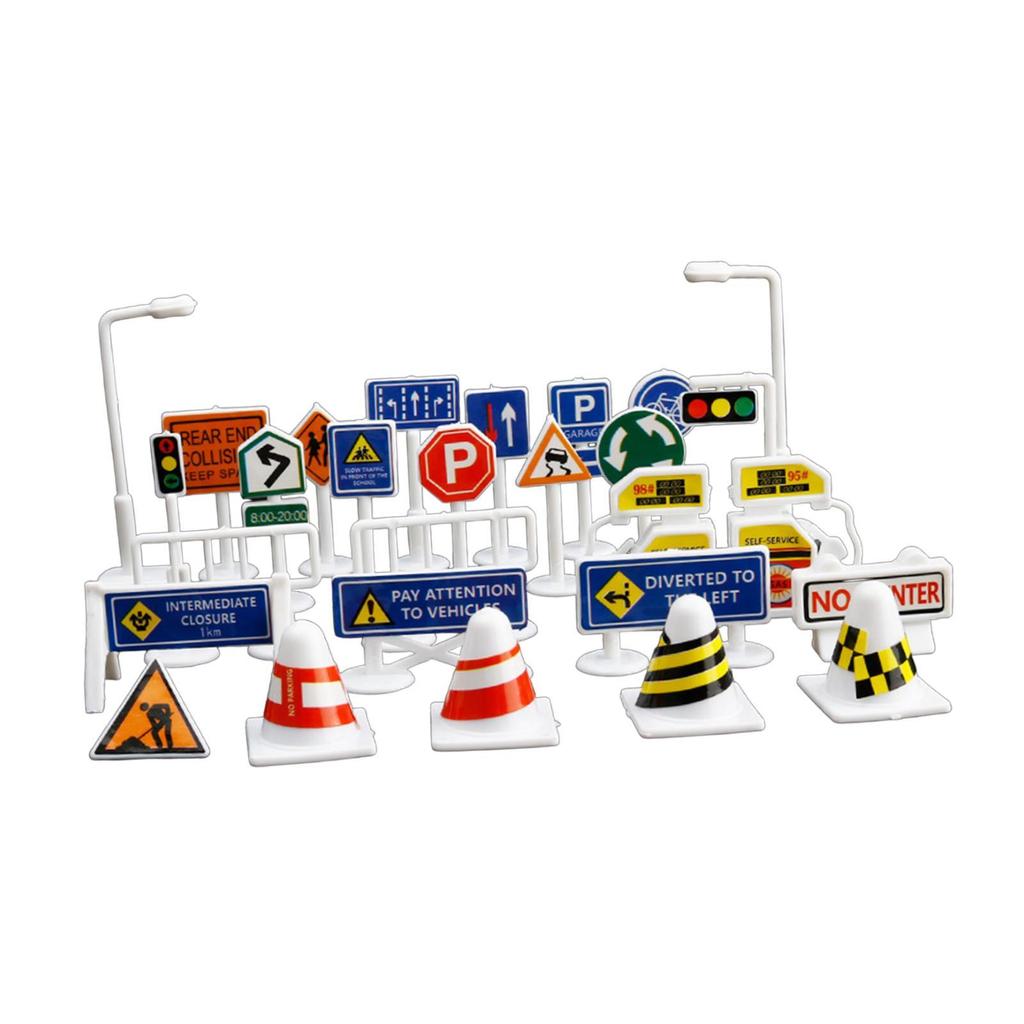 28Pcs 1:64 Scale Street Road Signs Playset S Scale Train Railway Sand Table Layout Decoration Diorama Scenery Model Decoration