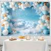 2D Witte Wolkenlucht Achtergrond, Blauw Wit Goud Ballon Baby Banner