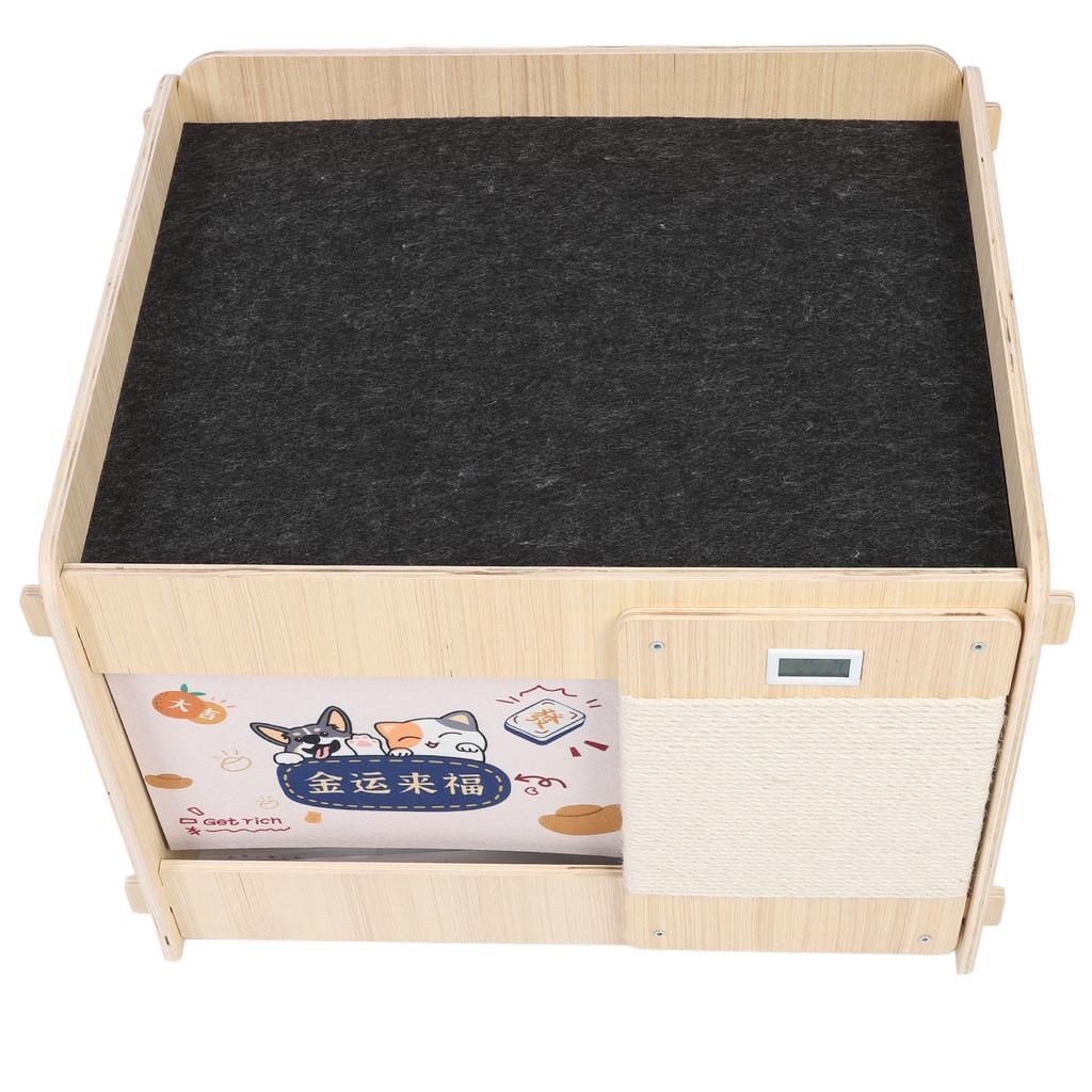 Cooling Cat House Wooden LCD Temperature Display Outside Feral Cat Shelter with Crystal Ice Mat for