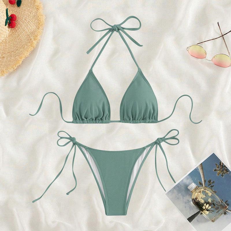 

TS JYL-BK035 Solid Tie Back Two-Piece Bikini, High Elastic Comfortable Swimwear For Ladies S средних джунглях зеленый