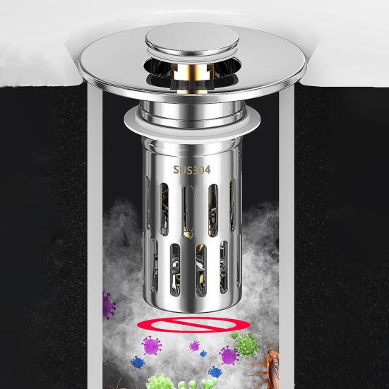 Brass Core Sink Stopper Stainless Steel Bathroom Sink Drain Strainer Easy Install Anti-Blocking Filter