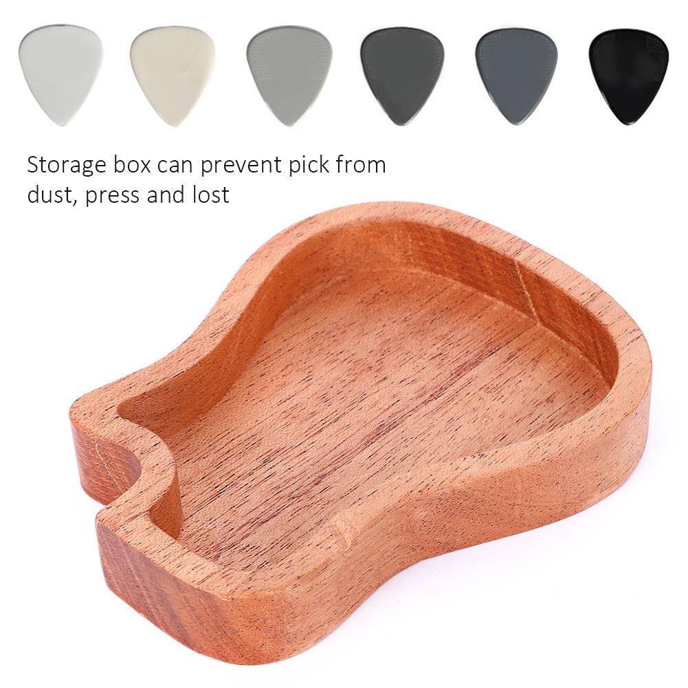 Wooden Guitar Pick Box Mahogany Guitar Shape Picks Case Musical Instrument Accessories