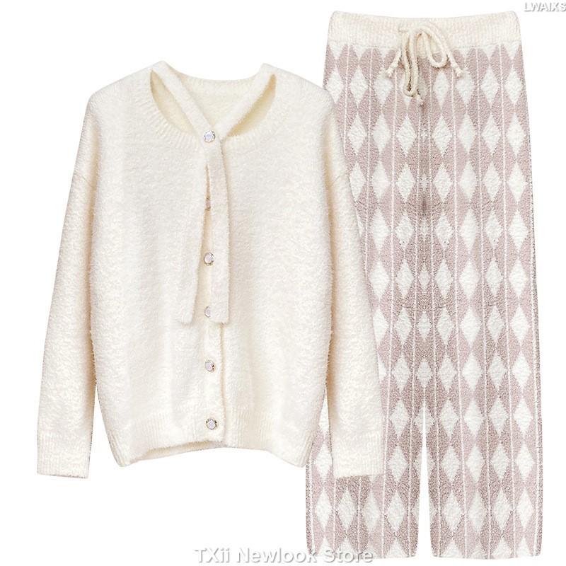 

Пижама для женщин на осень и зиму, мягкий кардиган из искусственного норкового бархата, элегантный и милый галстук с ромбами, теплый комплект домашней одежды One Size бежевый