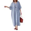 ZANZEA Women Casual V-Neck Loose Half Sleeve Grid Print Long Dress