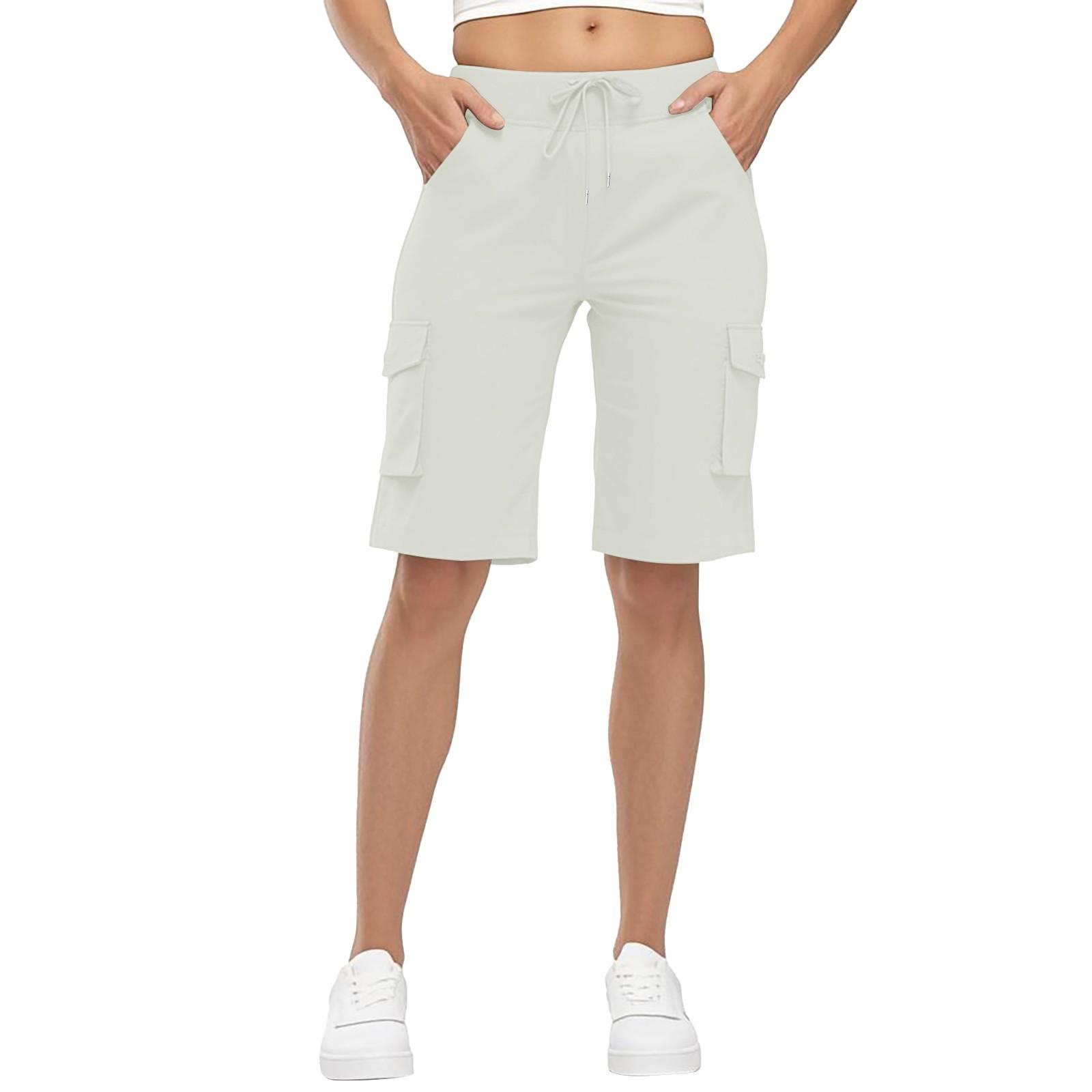 

Капри для женщин, повседневные брюки длиной до колена с высокой талией, для походов и отдыха, с карманами XL белый