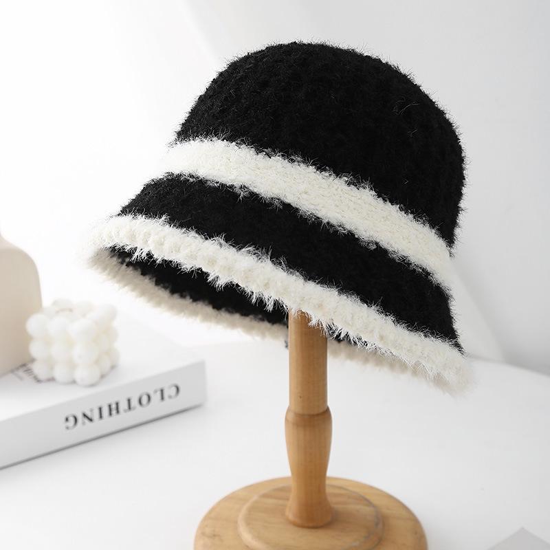 Autumn and Winter Knitted Warm Ear Protection Women's Simple Bucket Hat Cold-proof Plush Hat