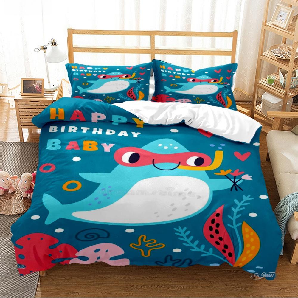 Cartoon Ocean Whale Dolphin Duvet Cover Kids Cute Kawaii Bedding Sets Soft Quilt Cover and Pillowcases Single_Double_Queen_King