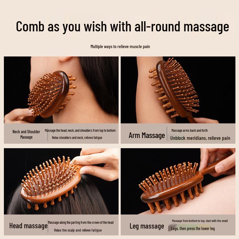 Multifunctional Green Sandalwood Cushion Brush: Double-Sided Massage Head, Airbag Design, Engraved Meridians Comb