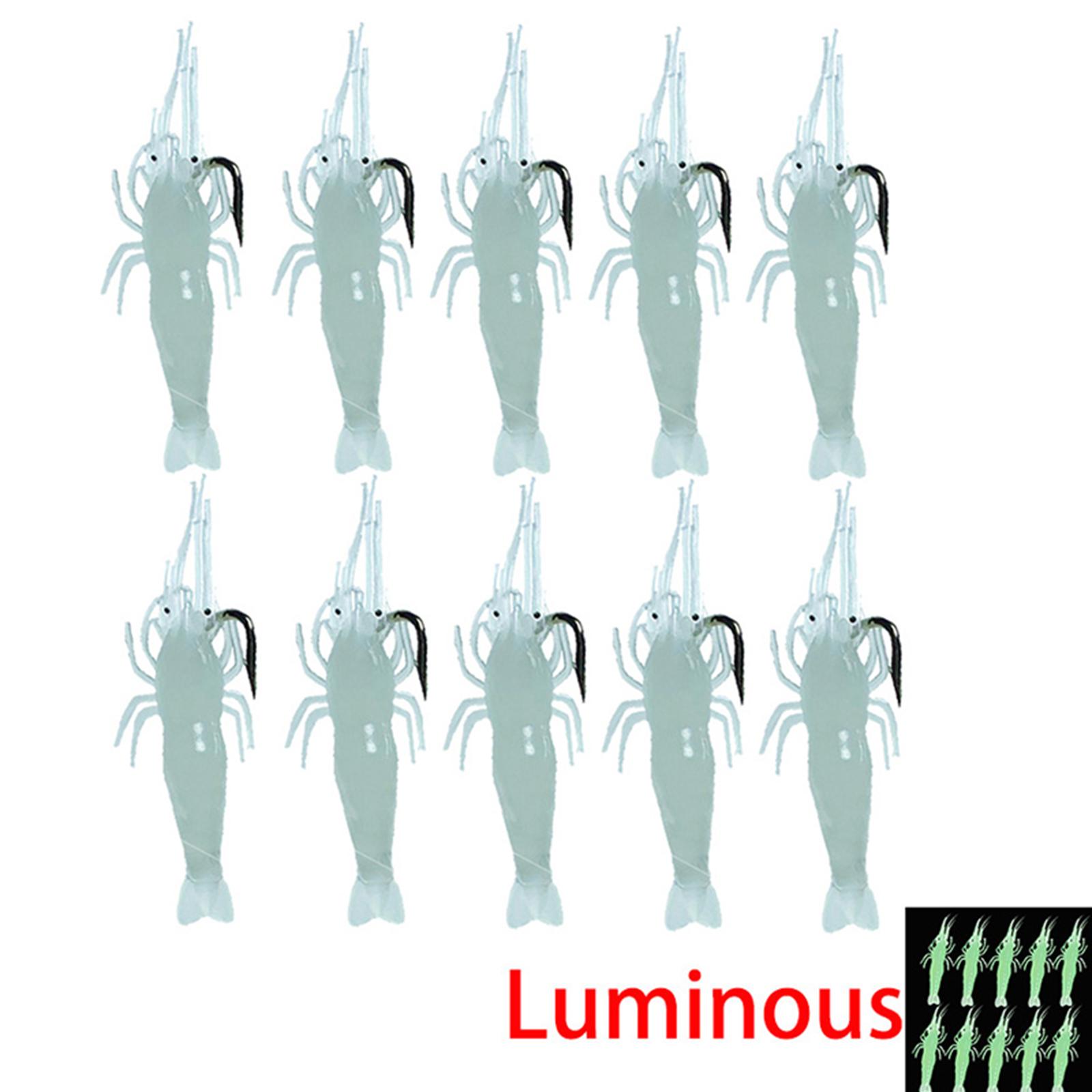 

10Pcs Luminous Shrimp Silicone Artificial Bait Simulation Soft Prawn With Hooks Carp Wobbler For Sea Fishing Tackle Lure